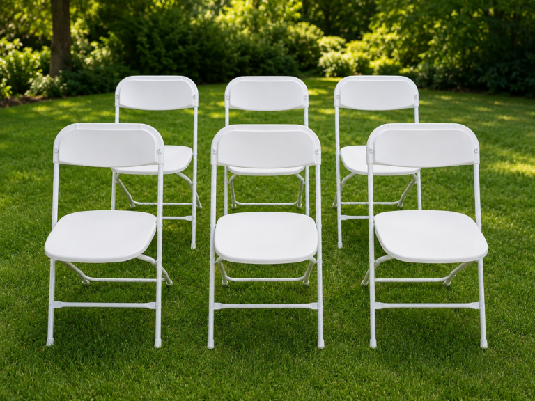 White folding chair rental in Asheboro NC for graduations and events